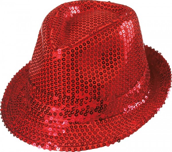 Sombrero fedora con lentejuelas rojo