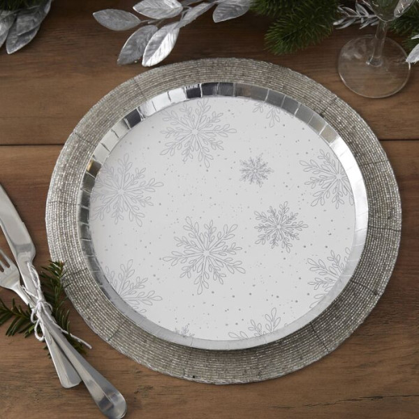 8 piatti fiocchi di neve argento 25cm