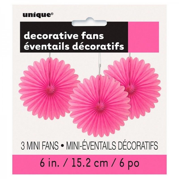 Decoratieve waaier bloem magenta 15cm set van 3