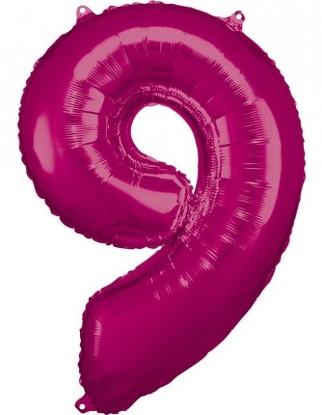 Ballon numéro 9 rose métallique 86cm