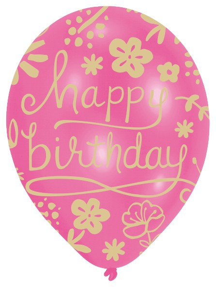6er Mix Florale Happy Birthday Luftballons 5