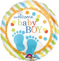 Vorschau: Stabballon Welcome Baby Boy gestreift