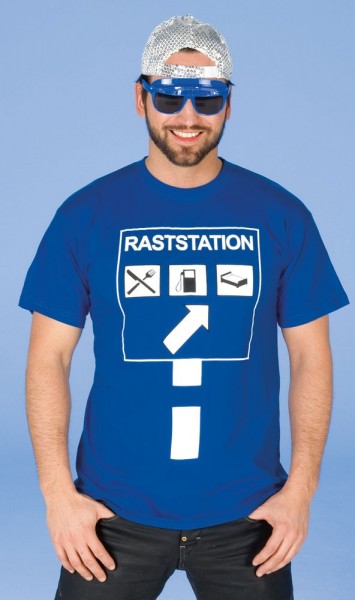 Divertida camiseta estación de servicio azul