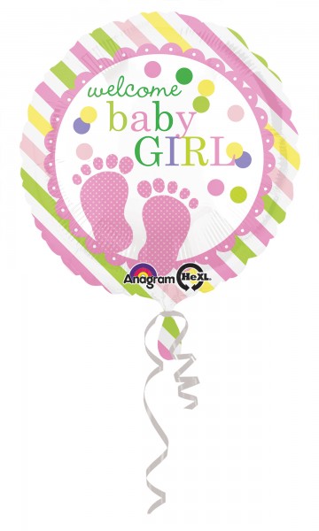 Folienballon welcome baby girl gestreift