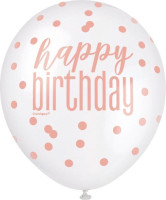 Vorschau: 6 All Over Birthday Ballons Rosegold 30cm