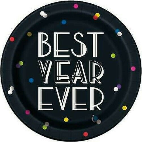 8 New Year's party plates neon dots 18cm