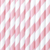 Oversigt: 10 stribede papirstrå lyserøde 19,5 cm