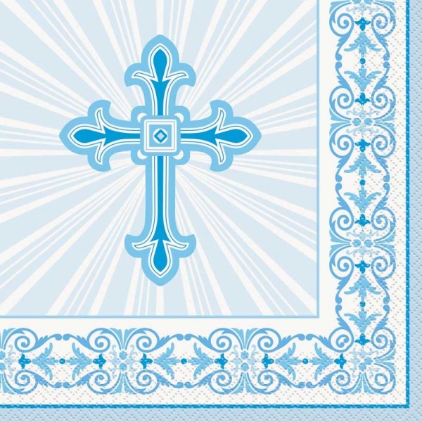 16 Serviettes Be Blessed Cross Bleu 33cm