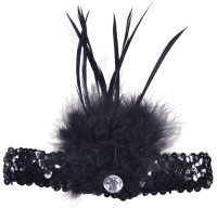 Diadema de lentejuelas de aleta negra con plumas