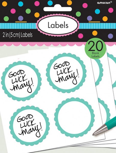 20 self-adhesive labels with turquoise flower border 2