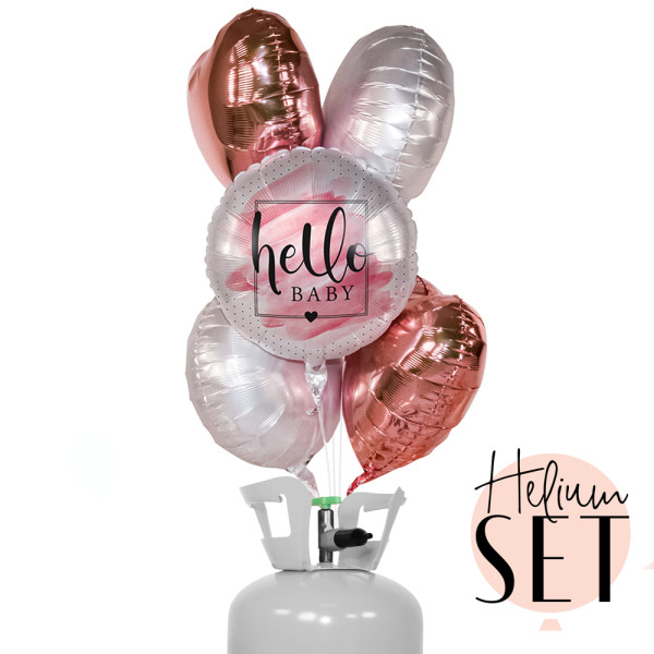 Welcome Baby Girl Ballonbouquet-Set mit Heliumbehälter