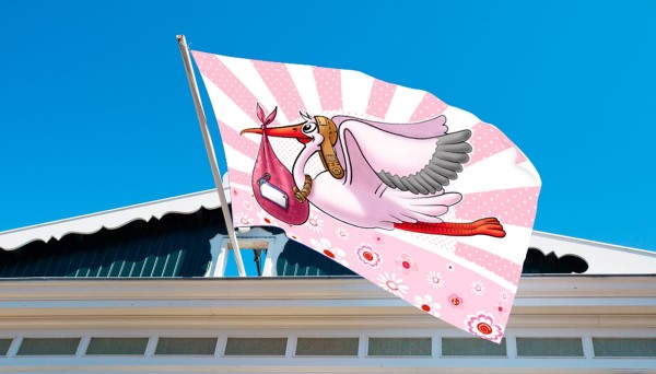Hochet de fenêtre drapeau cigogne rose