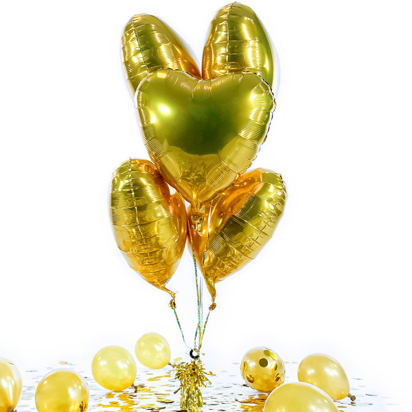 5 Heliumballons in der Box Golden Heart