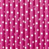 10 kropkowanych słomek papierowych różowy 19,5 cm