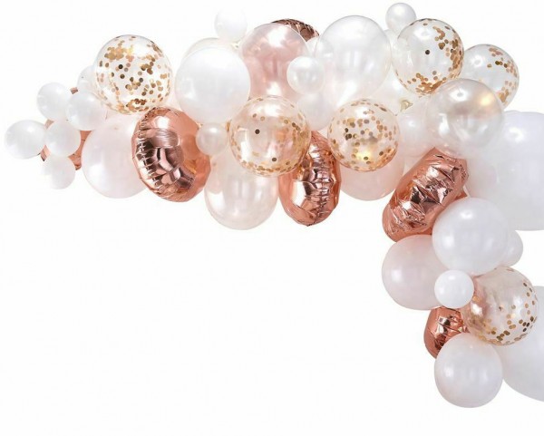 Rose gold balloon arch with 70 balloons