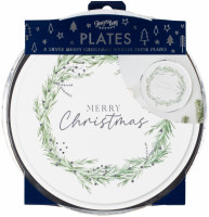 Vista previa: 8 platos de papel navideños plata