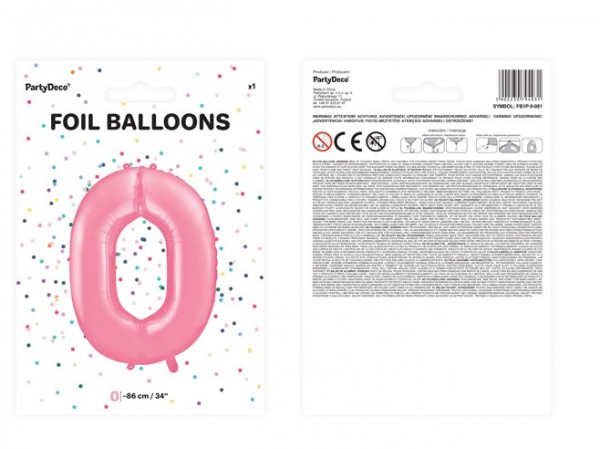 Nummer 0 folieballon roze 86cm 2