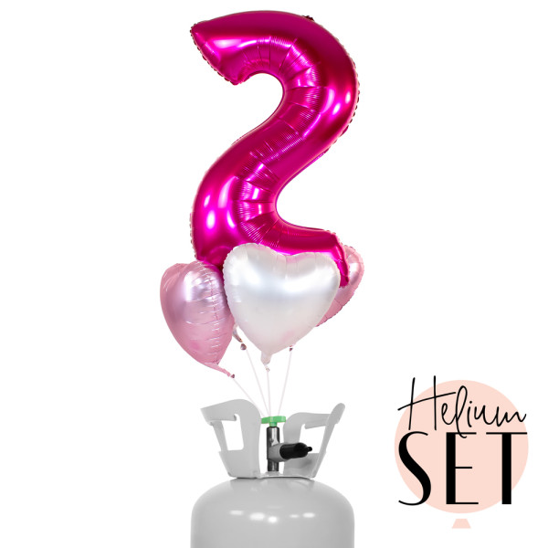 XXL Zahl 2 Pink Ballonbouquet-Set mit Heliumbehälter