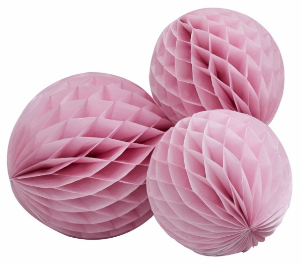 3 bolas de nido de abeja de color rosa suave