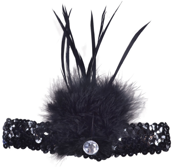Black flapper sequin headband with feathers