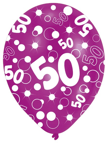 6 ballonger Bubbles 50-årsdag färgglada 27,5 cm