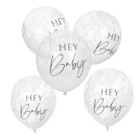 Vorschau: 5 Hey Babyl Babyparty Luftballons 30cm