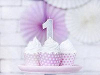 Preview: Number 1 cake candle silver gloss 7cm