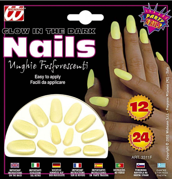 Självhäftande naglar Neongult Set med 12 naglar
