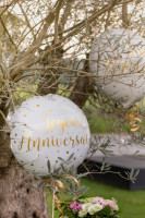 Voorvertoning: Joyeux Anniversaire ballon wit-goud 45cm