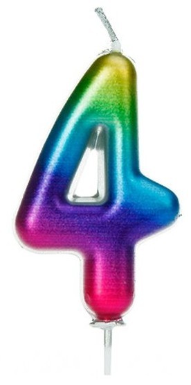 Rainbow number 4 cake candle 7cm