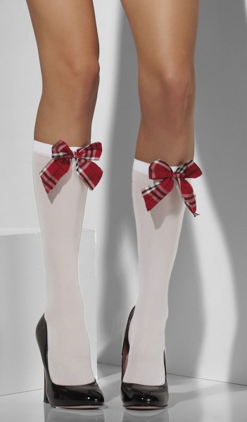 White college knee socks with bow