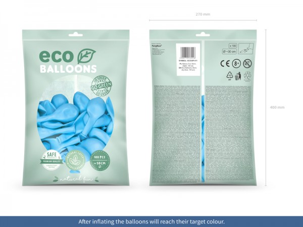 100 Eco Pastell Ballons hellblau 30cm
