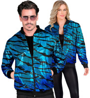 Blue Waves sequin bomber jacket unisex