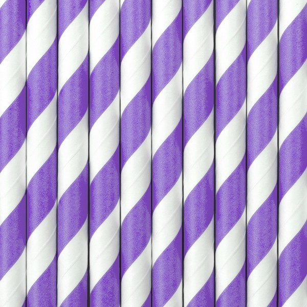 10 striped paper straws purple 19.5 cm