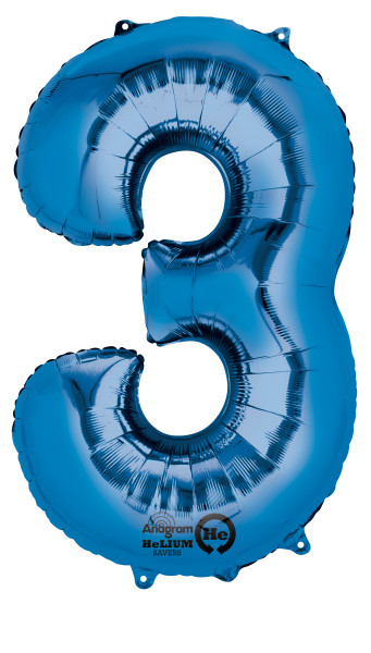 Cijferballon 3 blauw 88cm