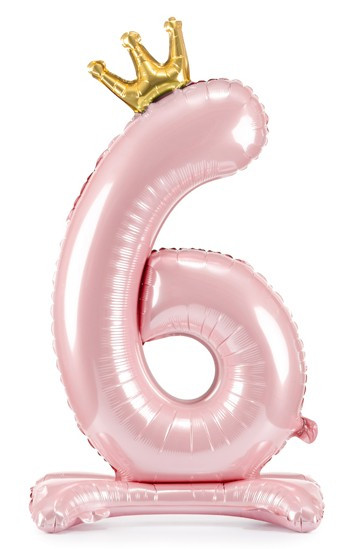 Ljusrosa stående folieballong nummer 6