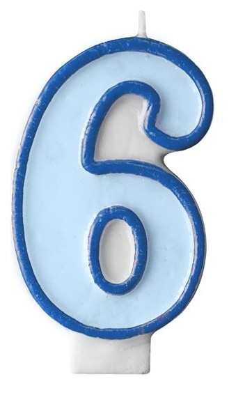 Number candle 6 blue 7cm