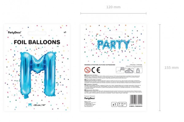 Folieballon M azuurblauw 35 cm 3