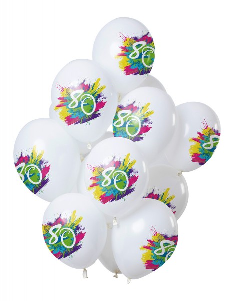 80-års fødselsdag 12 latexballoner Color Splash