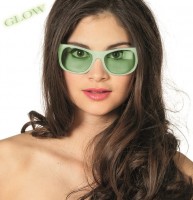 Green nerd glasses glowing in the dark