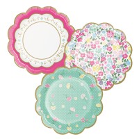 Preview: 8 floral tea party paper plates 18cm