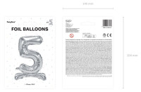 Oversigt: Sølv 5 stående folieballon 70cm
