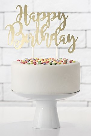 Décoration gâteau Happy Birthday or 22,5 cm