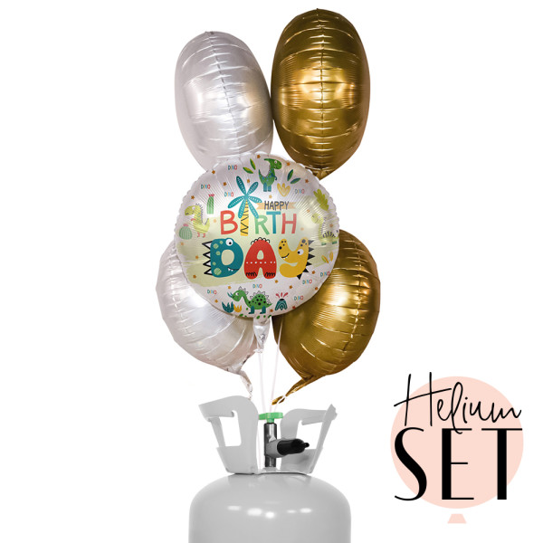 Dinoland Birthday Ballonbouquet-Set mit Heliumbehälter