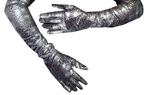Halloween Gloves Spider Web Long Silver Black