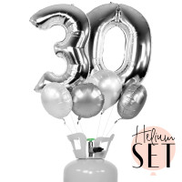 Vorschau: XXL Zahl 30 Silber Ballonbouquet-Set mit Heliumbehälter