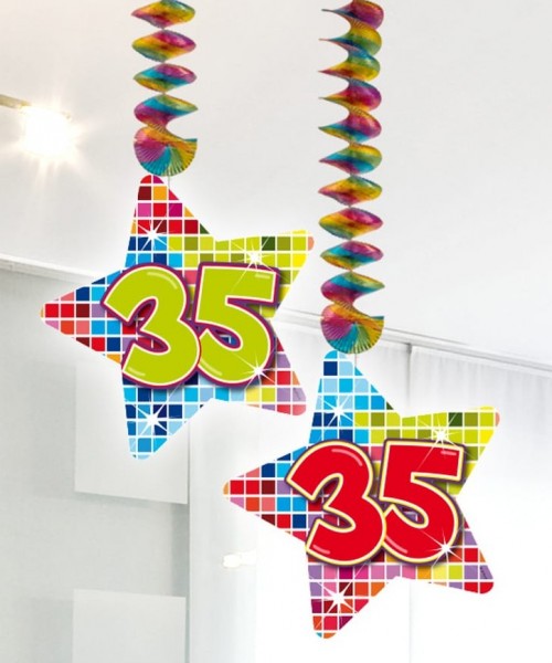 2 Groovy 35th Birthday spiral hangers 75cm