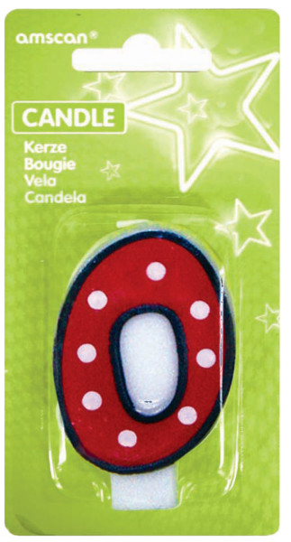 Crazy Birthday Party Number Candle 0 Red-White Dotted