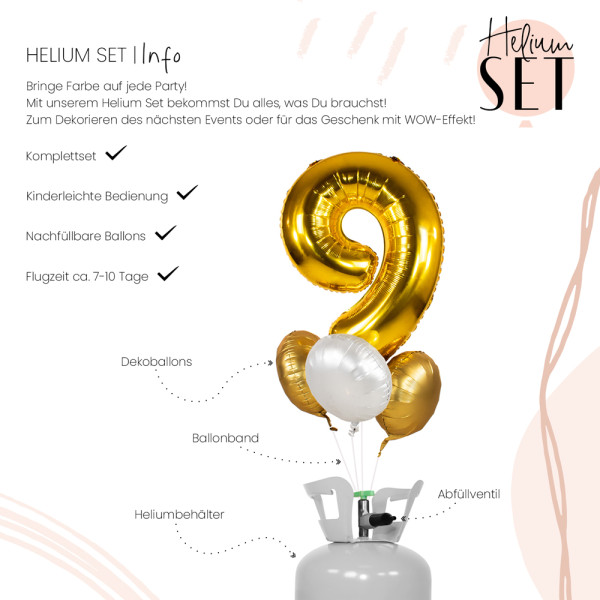 XXL Zahl 8 Gold Ballonbouquet-Set mit Heliumbehälter 3