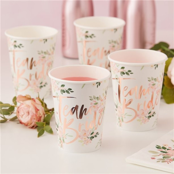 8 vasos de papel Rosy Bride 255ml